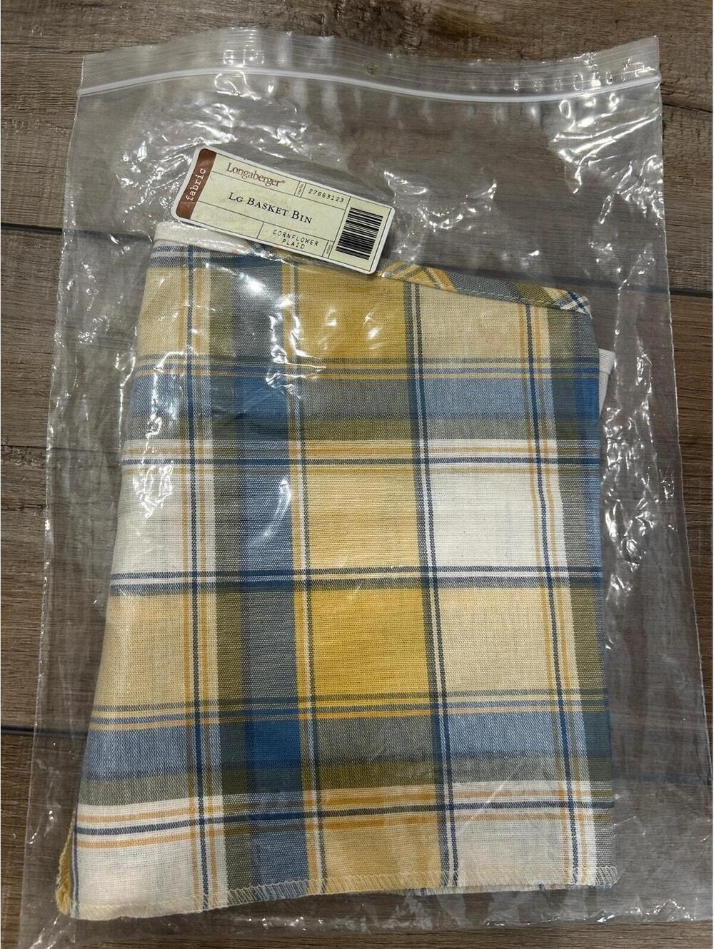 Longaberger Large Bin Basket Liner - Cornflower Plaid Yellow Blue